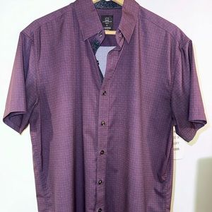 Michael Strahan Short-Sleeve Dress Shirt-Purple/Red